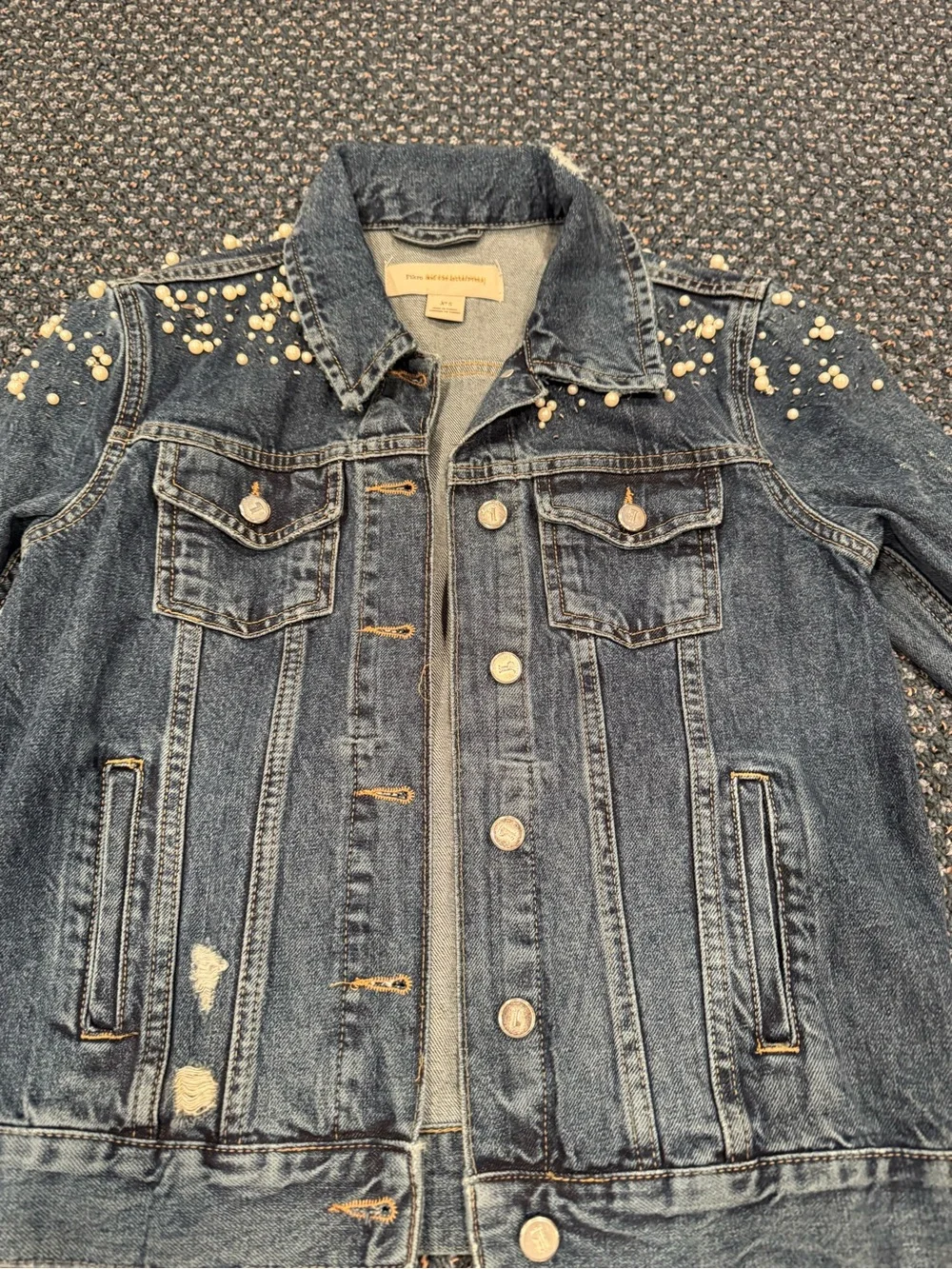 Anthropologie Pilcro Pearled Denim Trucker Jean Jacket